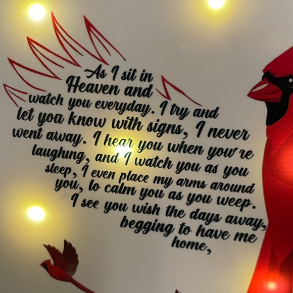 AS I SIT IN HEAVEN Framed Wall or Tabletop Cardinal Light Up Condolence Gift - Picture 4 of 12